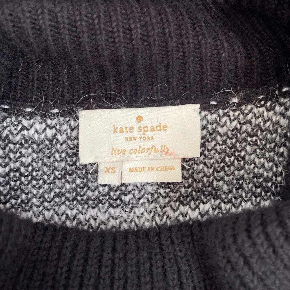 Kate Spade Dark Academia Plaid Checked Mohair Fringe Turtleneck Sweatshirt